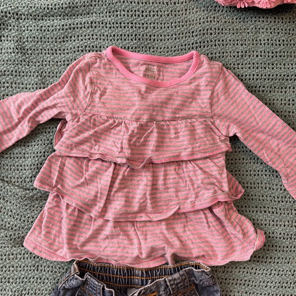 2/$10 18 month Pink Ruffle Top and Denim Jeans Set